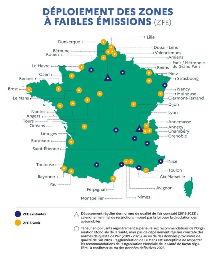 Zones à Faibles Émissions 2025 - cartographie des restrictions